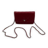 CC Red Wallet On Chain in Lambskin, Silver hardware