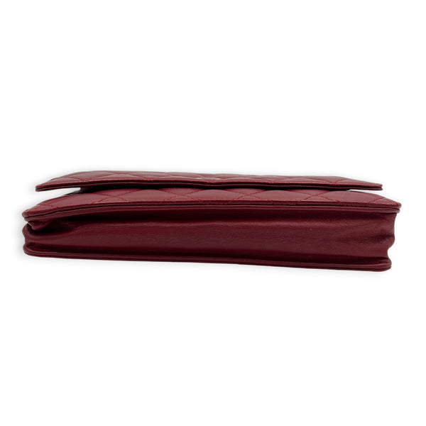 CC Red Wallet On Chain in Lambskin, Silver hardware
