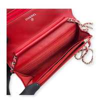 CC Red Wallet On Chain in Lambskin, Silver hardware