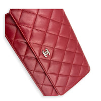 CC Red Wallet On Chain in Lambskin, Silver hardware