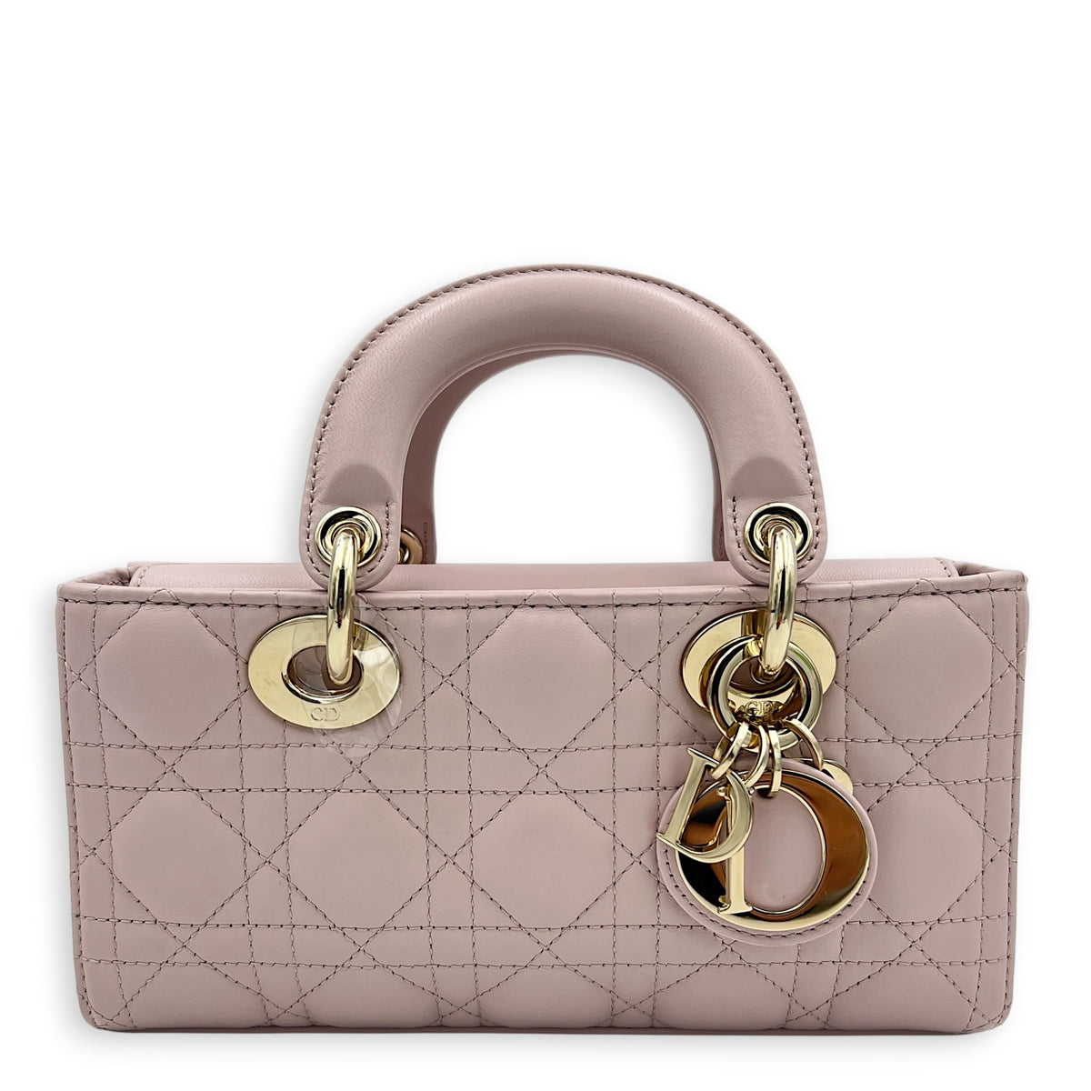 Lady D-Joy Small Pink Top Handle Bag in Lambskin, Gold hardware