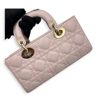 Lady D-Joy Small Pink Top Handle Bag in Lambskin, Gold hardware