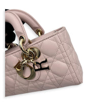 Lady D-Joy Small Pink Top Handle Bag in Lambskin, Gold hardware