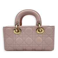 Lady D-Joy Small Pink Top Handle Bag in Lambskin, Gold hardware
