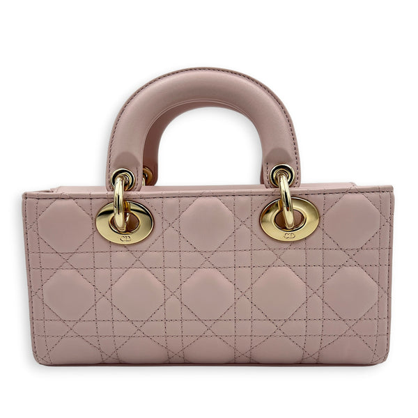 Lady D-Joy Small Pink Top Handle Bag in Lambskin, Gold hardware