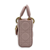 Lady D-Joy Small Pink Top Handle Bag in Lambskin, Gold hardware