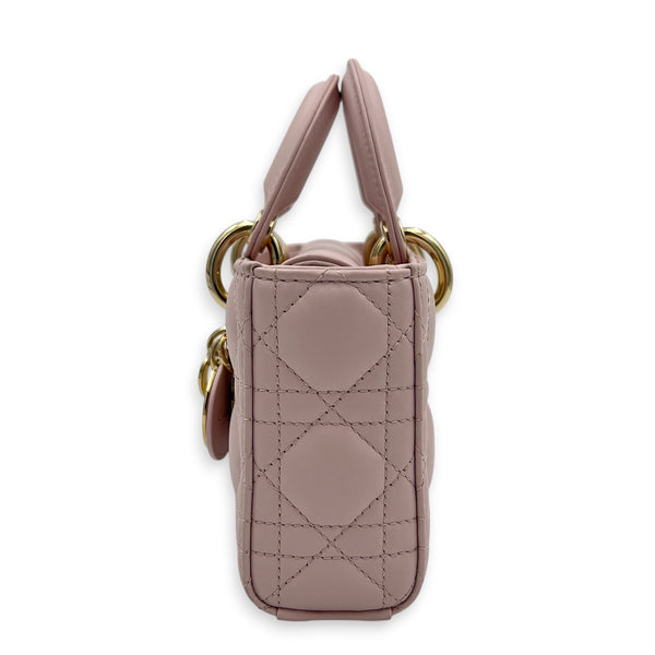 Lady D-Joy Small Pink Top Handle Bag in Lambskin, Gold hardware