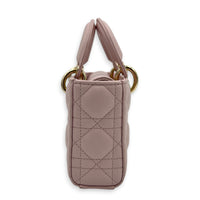 Lady D-Joy Small Pink Top Handle Bag in Lambskin, Gold hardware