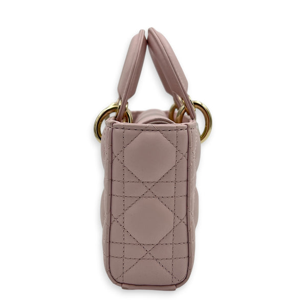 Lady D-Joy Small Pink Top Handle Bag in Lambskin, Gold hardware