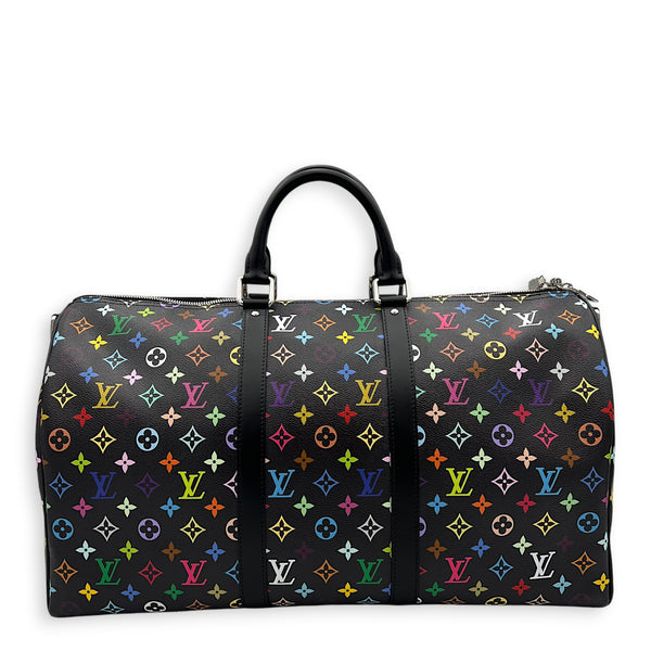 Keepall Duffle Bag 5- Black Multicolor x Takashi Murakami in Coated Canvas, Silver hardware