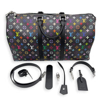 Keepall Duffle Bag 5- Black Multicolor x Takashi Murakami in Coated Canvas, Silver hardware