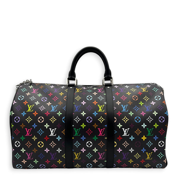 Keepall Duffle Bag 5- Black Multicolor x Takashi Murakami in Coated Canvas, Silver hardware