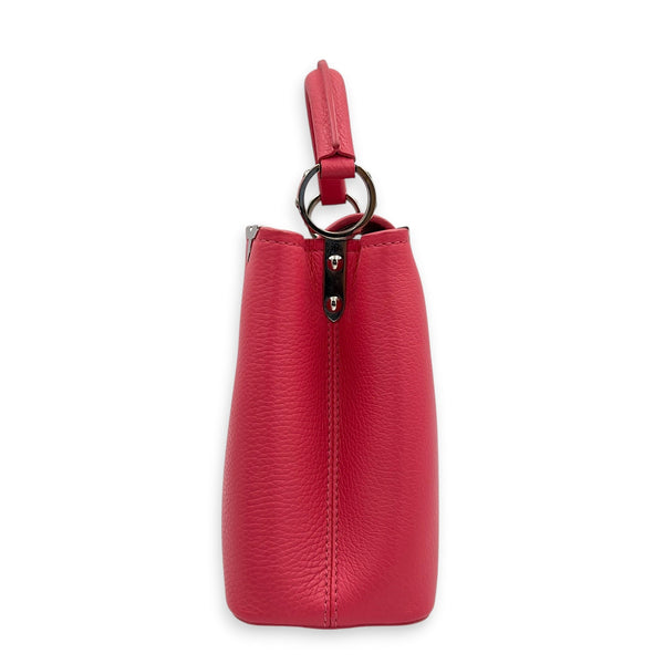 Capucines Top Handle Bag BB Pink in Taurillon Leather, Silver hardware