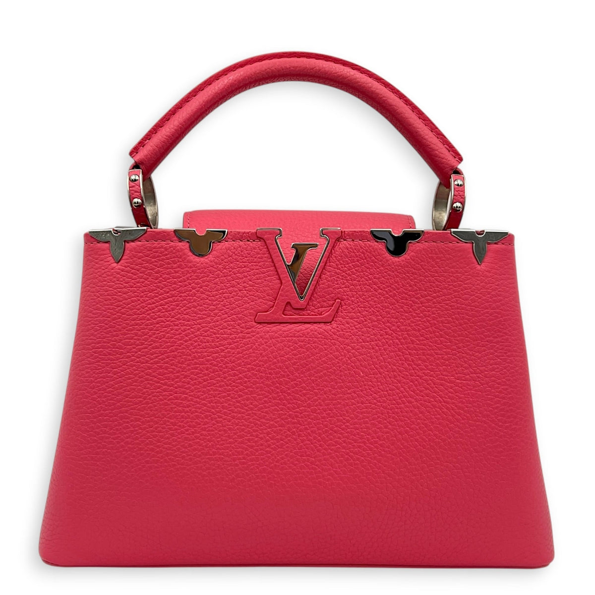 Capucines Top Handle Bag BB Pink in Taurillon Leather, Silver hardware