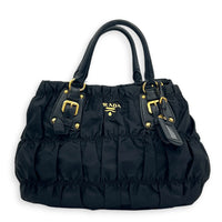 Gaufre Shoulder Bag Black in Nylon, Gold hardware