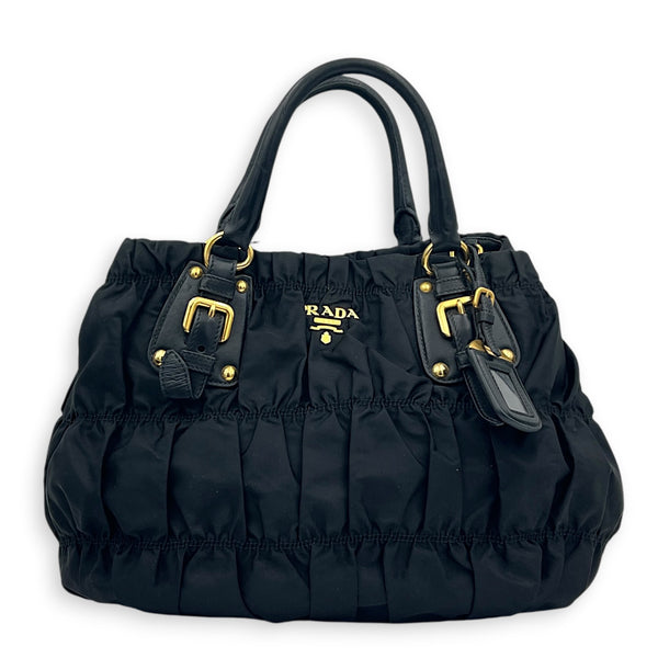 Gaufre Shoulder Bag Black in Nylon, Gold hardware