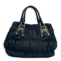 Gaufre Shoulder Bag Black in Nylon, Gold hardware