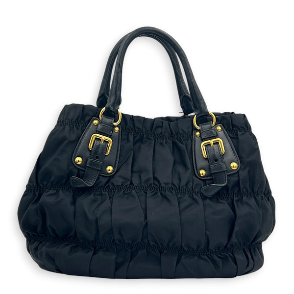 Gaufre Shoulder Bag Black in Nylon, Gold hardware