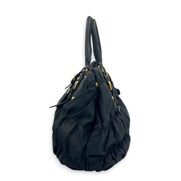 Gaufre Shoulder Bag Black in Nylon, Gold hardware