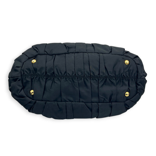 Gaufre Shoulder Bag Black in Nylon, Gold hardware