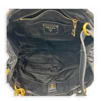 Gaufre Shoulder Bag Black in Nylon, Gold hardware