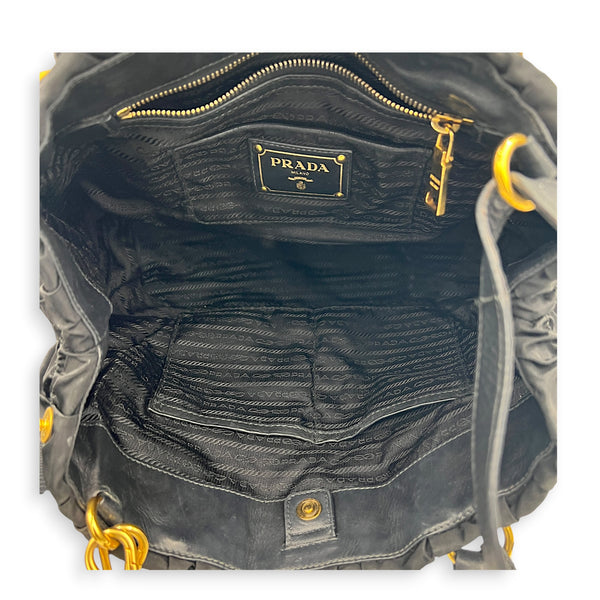 Gaufre Shoulder Bag Black in Nylon, Gold hardware