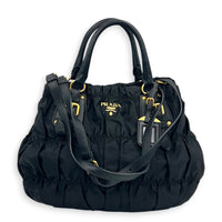 Gaufre Shoulder Bag Black in Nylon, Gold hardware
