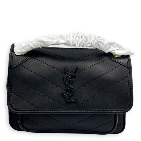 Niki Baby Black Shoulder Bag in Lambskin, Monochrome hardware
