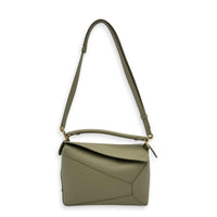 Puzzle Small Green Top Handle Bag in Calfskin, Gold hardware