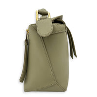 Puzzle Small Green Top Handle Bag in Calfskin, Gold hardware