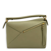 Puzzle Small Green Top Handle Bag in Calfskin, Gold hardware