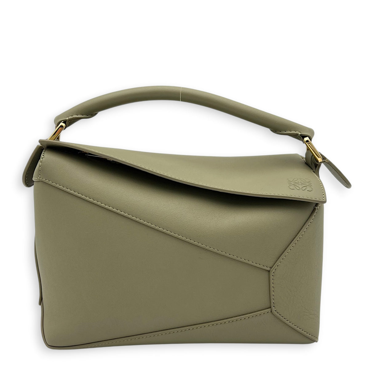 Puzzle Small Green Top Handle Bag in Calfskin, Gold hardware