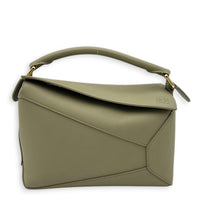 Puzzle Small Green Top Handle Bag in Calfskin, Gold hardware