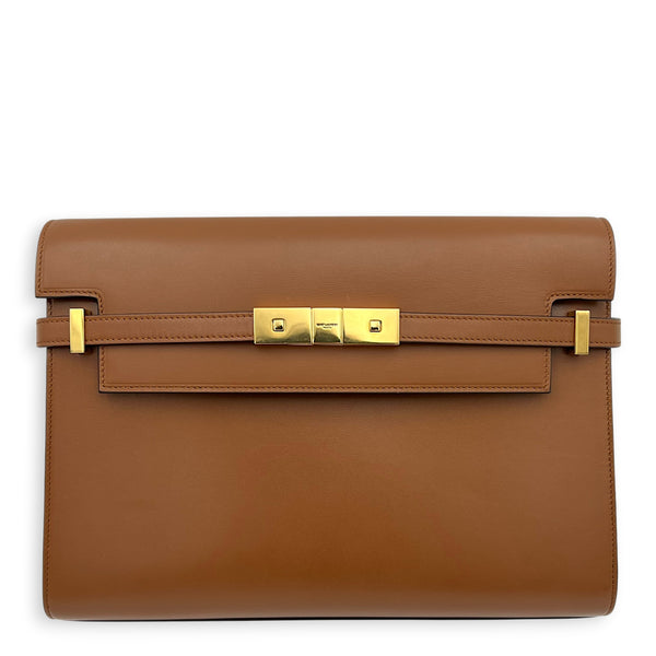 Manhattan Shoulder Bag Medium Tan in Calfskin, Gold hardware