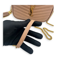 Lou Crossbody Bag Dark Powder in Calfskin, Gold hardware