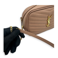 Lou Crossbody Bag Dark Powder in Calfskin, Gold hardware