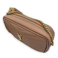 Lou Crossbody Bag Dark Powder in Calfskin, Gold hardware
