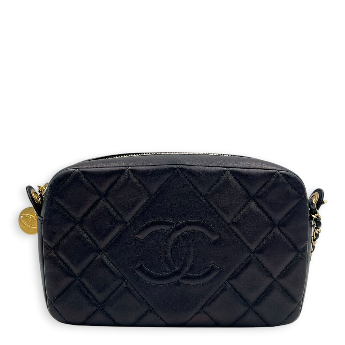 Camera Crossbody Bag Black in Lambskin, Gold hardware