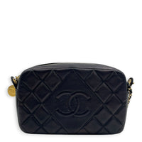 Camera Crossbody Bag Black in Lambskin, Gold hardware