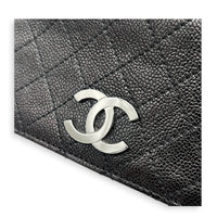 Flap Shoulder Bag Black Metallic in Caviar Leather, Silver hardware