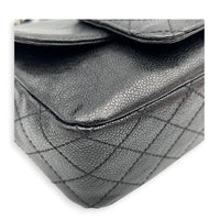 Flap Shoulder Bag Black Metallic in Caviar Leather, Silver hardware