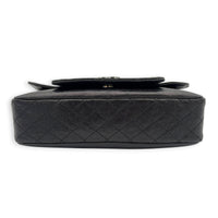 Flap Shoulder Bag Black Metallic in Caviar Leather, Silver hardware
