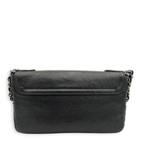Flap Shoulder Bag Black Metallic in Caviar Leather, Silver hardware