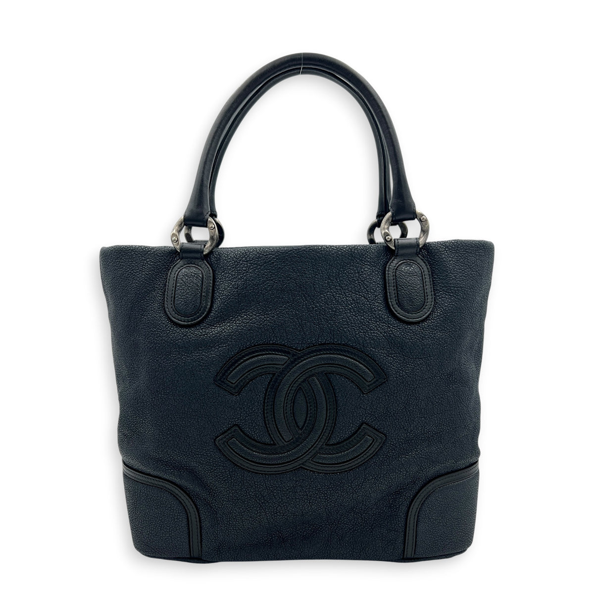 CC Tote Bag Black in Calfskin, Gunmetal hardware