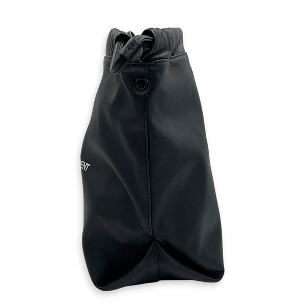 Teddy Black Bucket Bag in Calfskin, Silver hardware