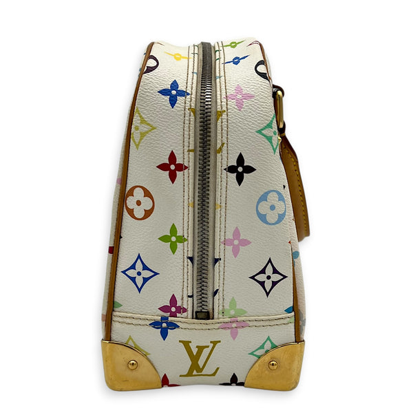 Trouville Top Handle Bag White Multicolore in Coated Canvas, Gold hardware