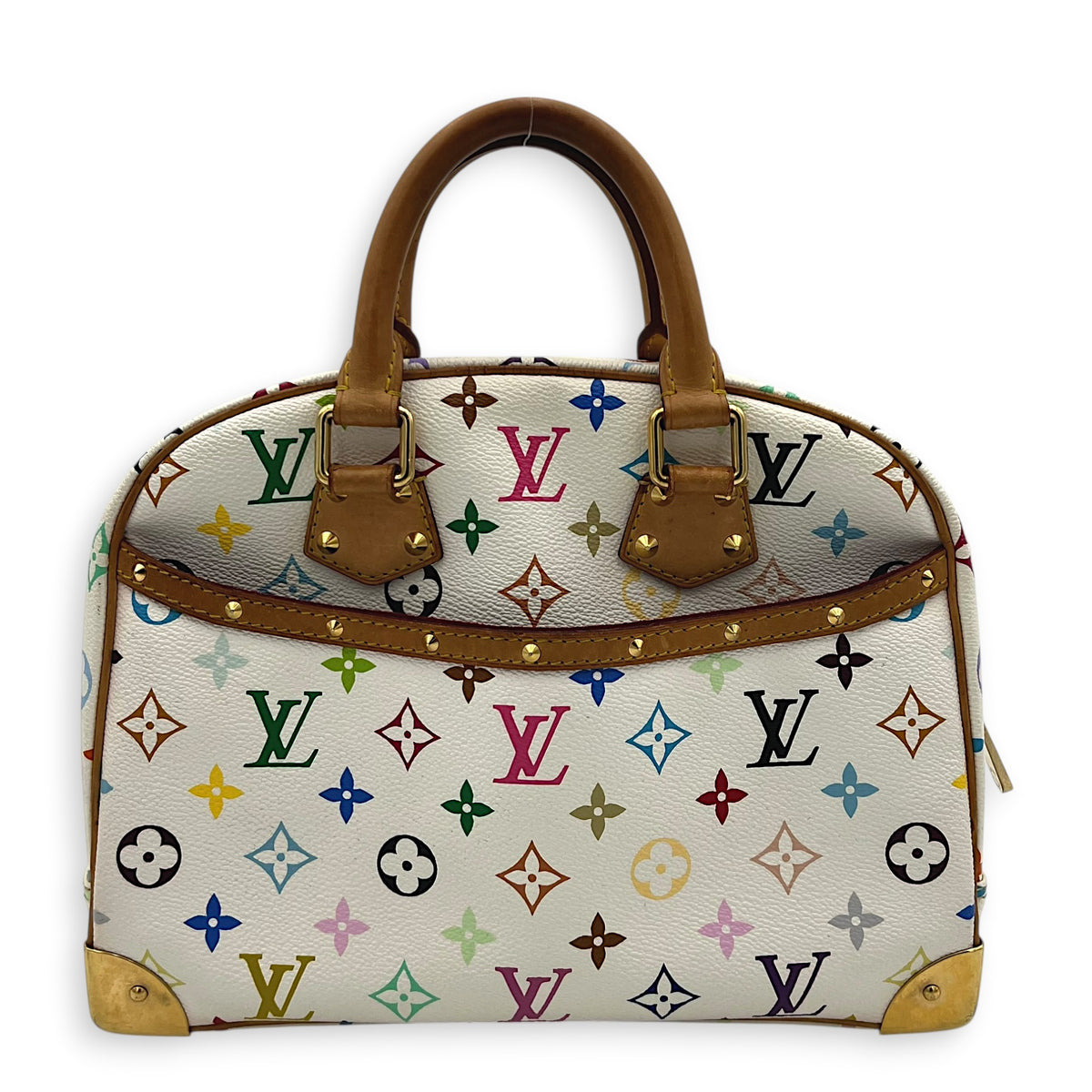 Trouville Top Handle Bag White Multicolore in Coated Canvas, Gold hardware