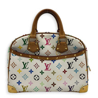 Trouville Top Handle Bag White Multicolore in Coated Canvas, Gold hardware