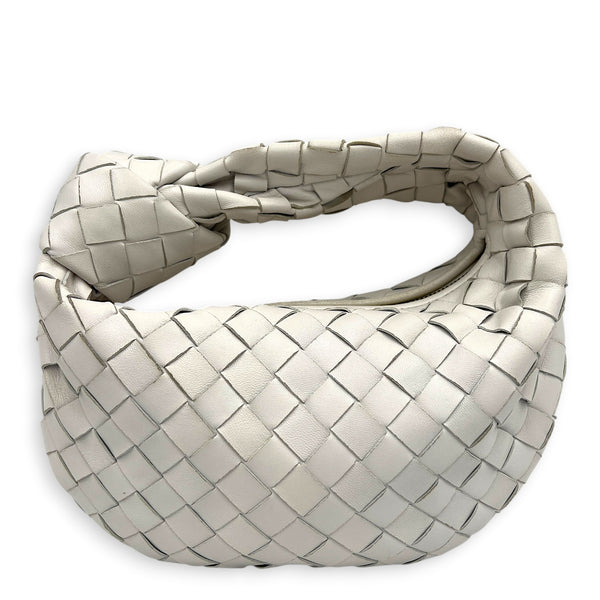 Jodie Shoulder Bag Mini White in Intrecciato Leather, Gold hardware