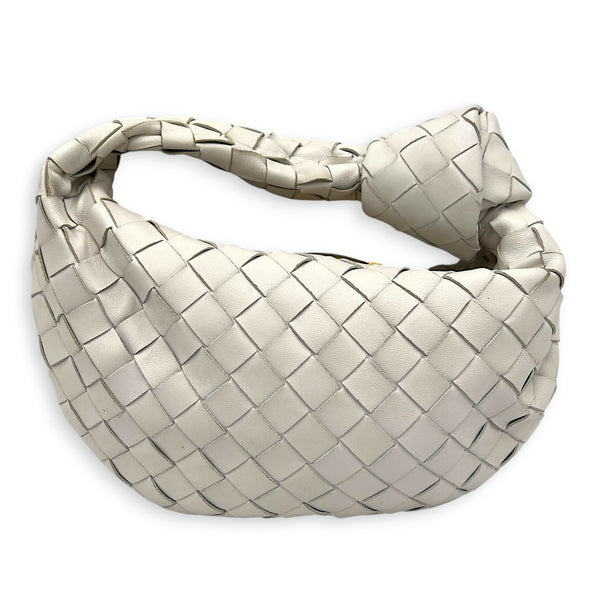 Jodie Shoulder Bag Mini White in Intrecciato Leather, Gold hardware